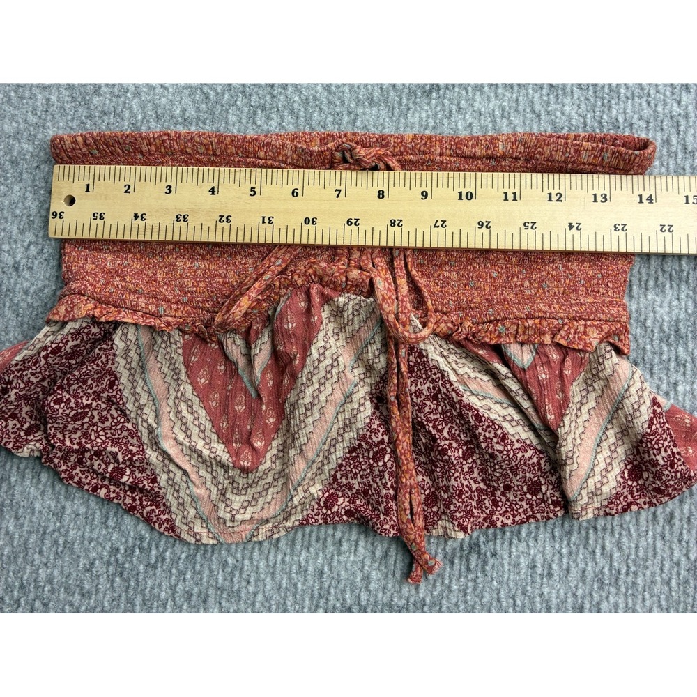 American Eagle Womens S Boho Patchwork Smocked Strapless Crop Top Ruffle Hem - Picture 3 of 6